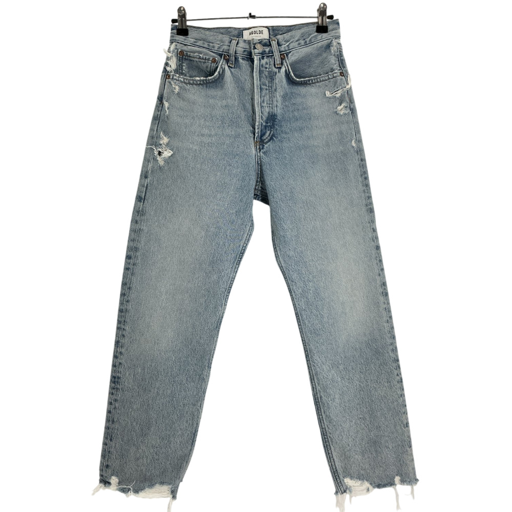 Agolde Distressed Blue 90s Crop Denim Jeans Size 23 - Picture 2 of 4